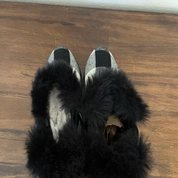 New DKNY Bax Chelsea Black Bootie Wedge Faux Fur Almond Toe Plaid Print academia - Picture 10 of 12